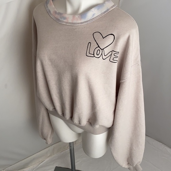 Free People Feel The Love gray multicolor tie dye collar boho pullover - Picture 3 of 10